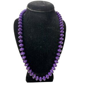 Vintage Purple Beaded Necklace With Saucer Glossy Beads 80s 50s 22" Long
